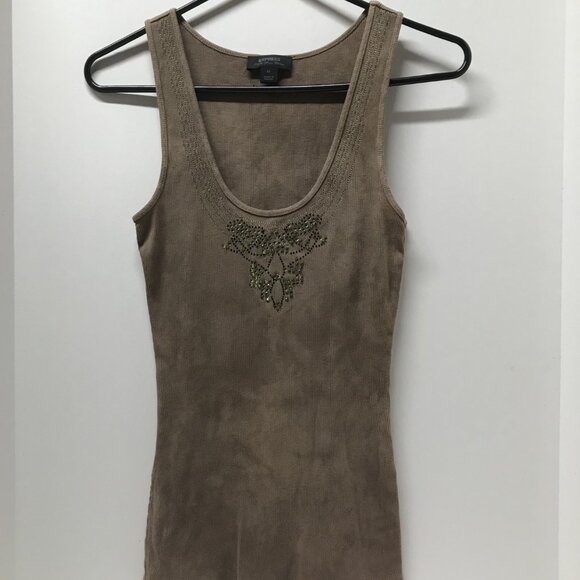 Express Rhinestone Embellished Tan Tie-Dye Ribbed Tank Top - Picture 1 of 10